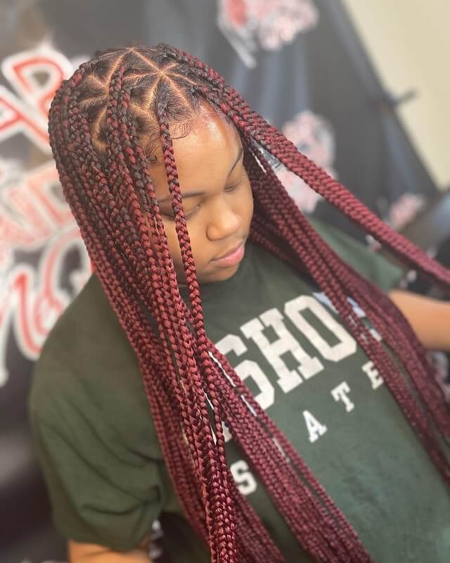 burgundy triangle box braids