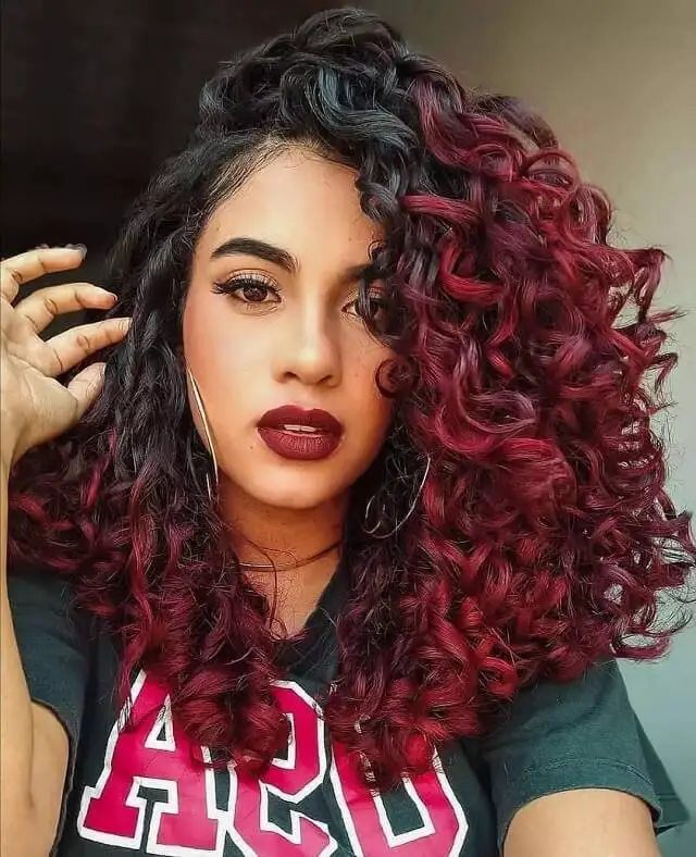 half black half red hair curly 