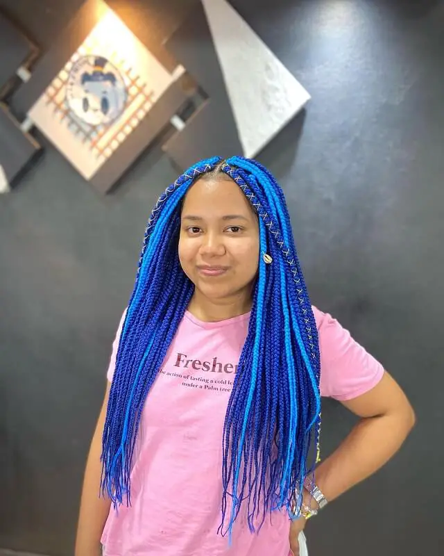 long box braid with blue color