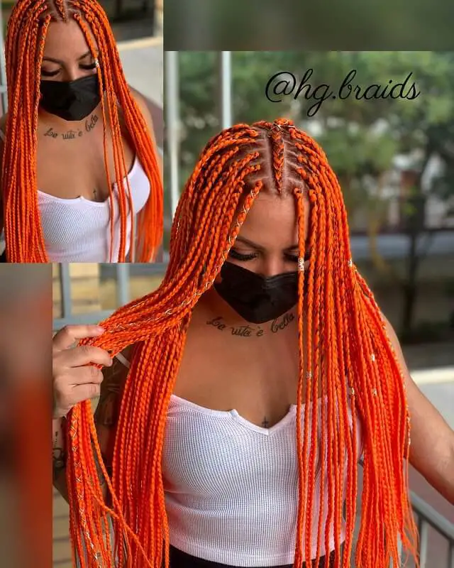 long orange box braids