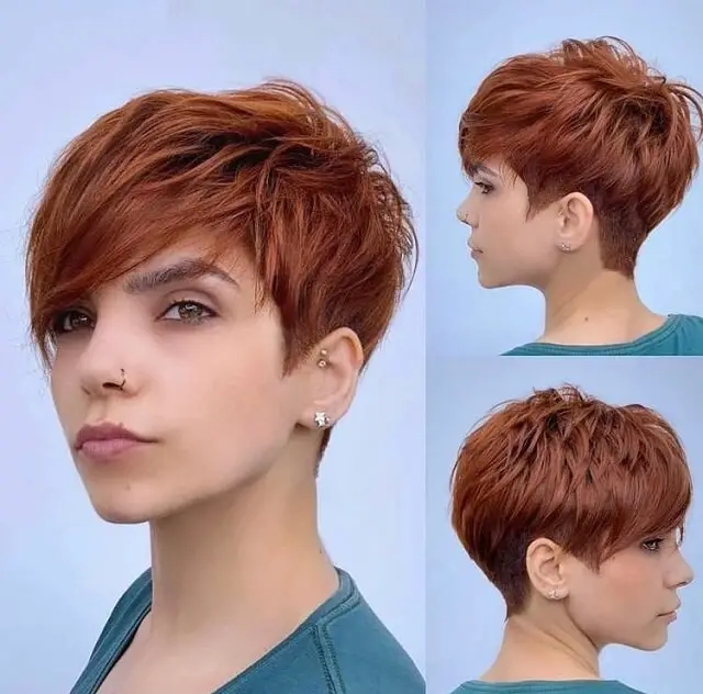 pixie cut with side swept bangs