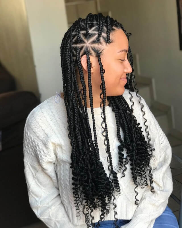 triangle box braids with curls