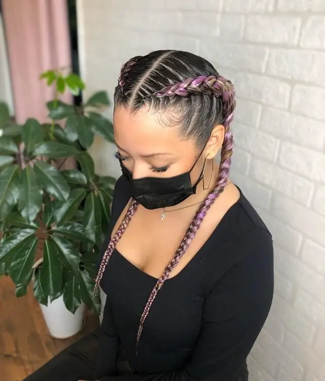two feed in braids with color