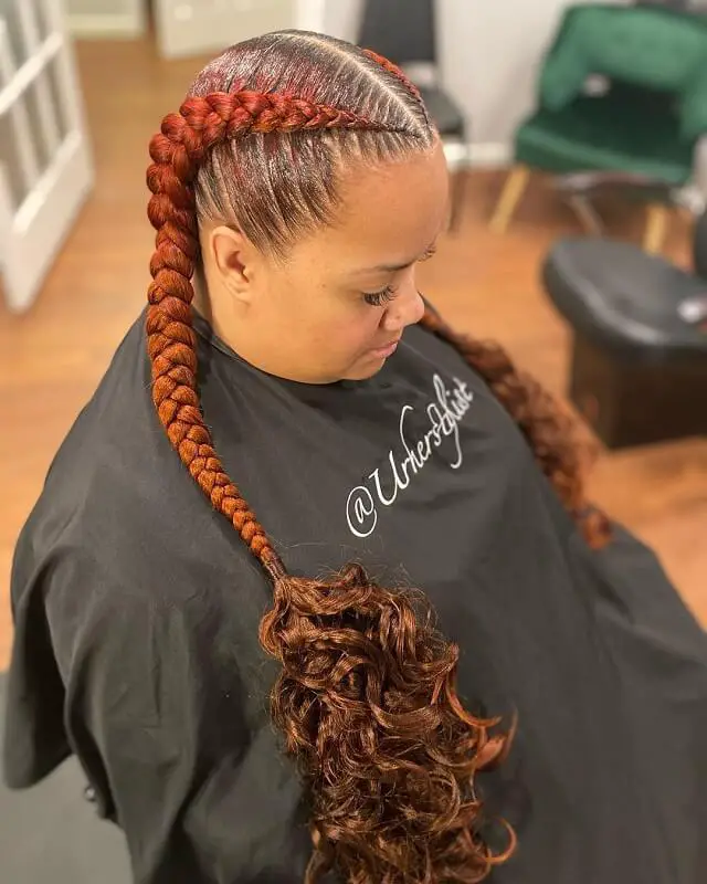 two feed in braids with curly ends