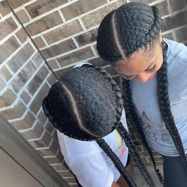 two feed in braids with weave