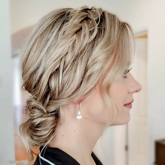 updos with bangs for medium length hair