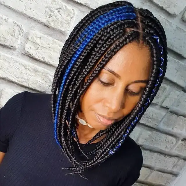 Short box braids with blue