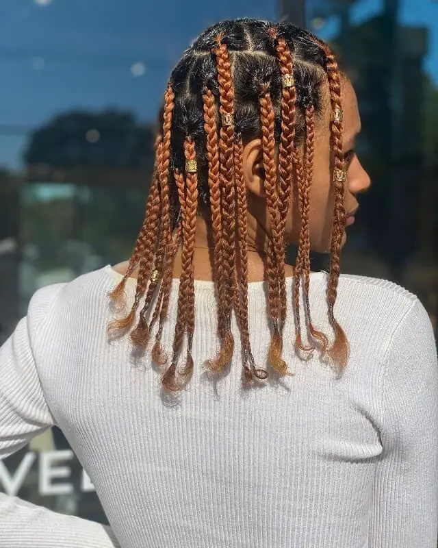 Short box braids with copper shade