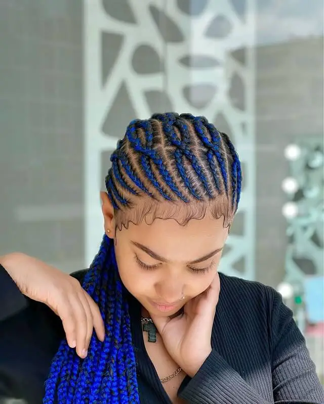 blue cornrow braids