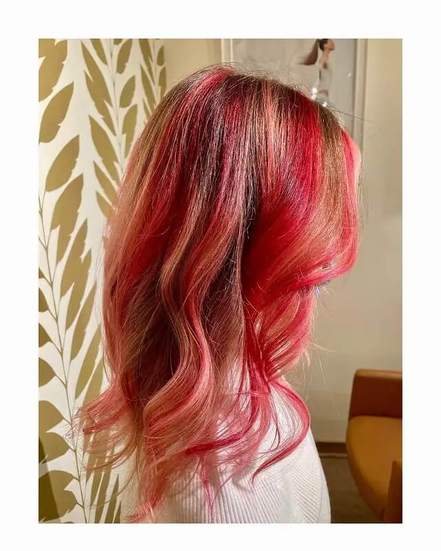  bright red hair with blonde highlights