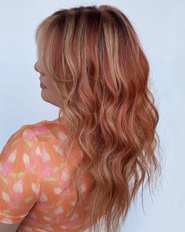  medium length red hair with blonde highlights