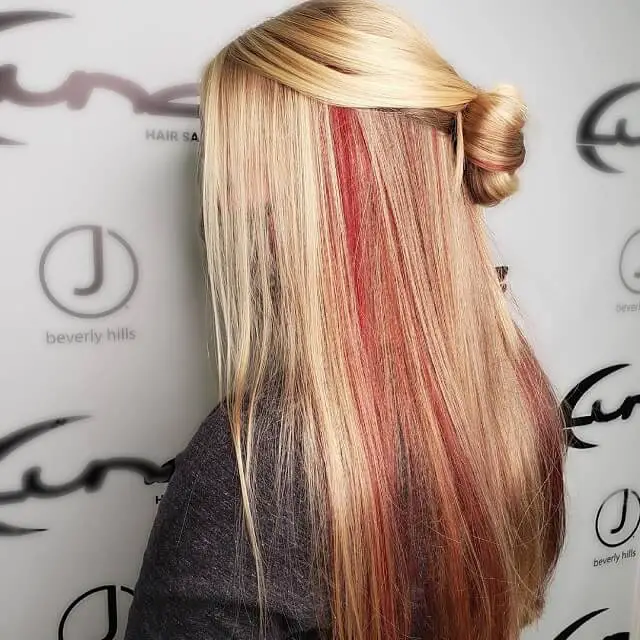 Ponytail Blonde Highlight with Red