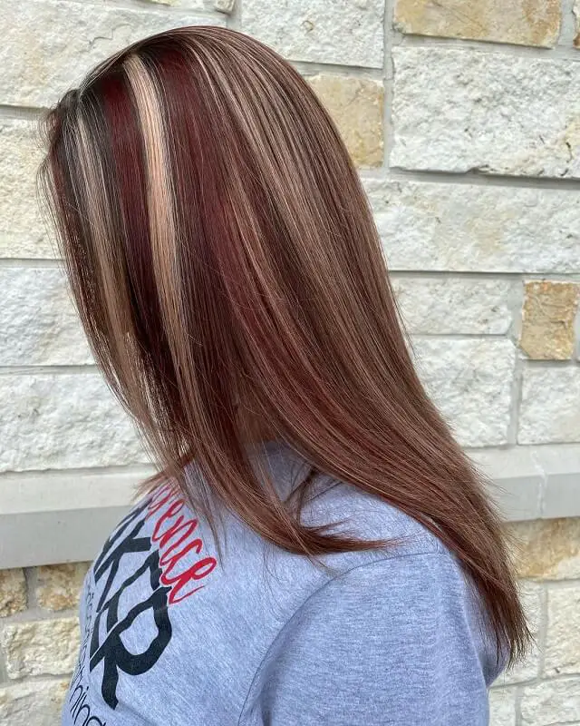 red hair with chunky blonde highlights