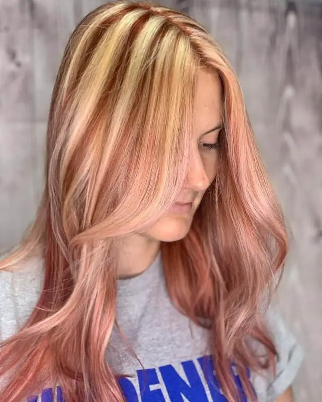  rose gold blonde hair with red highlights