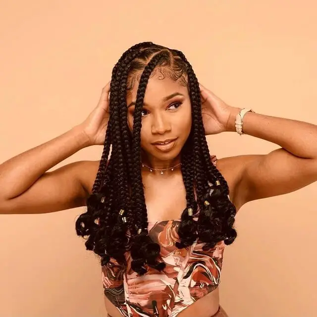 short box braids with curly ends