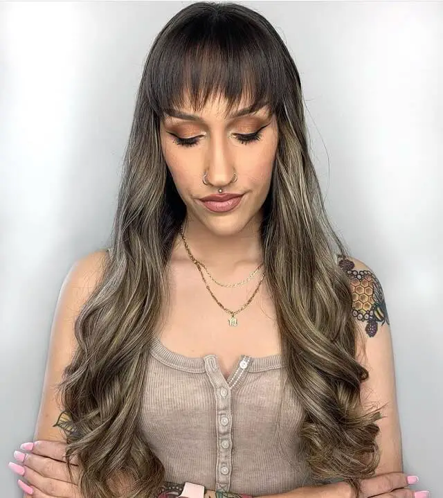 face framing balayage with bangs