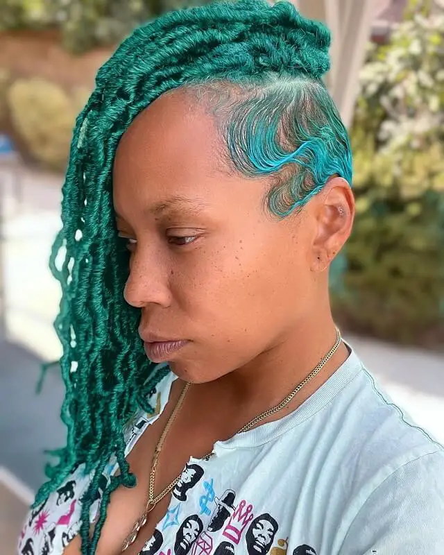 Short Turquoise-Green Faux Locs