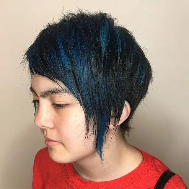 Black Short Hair With Blue Highlights