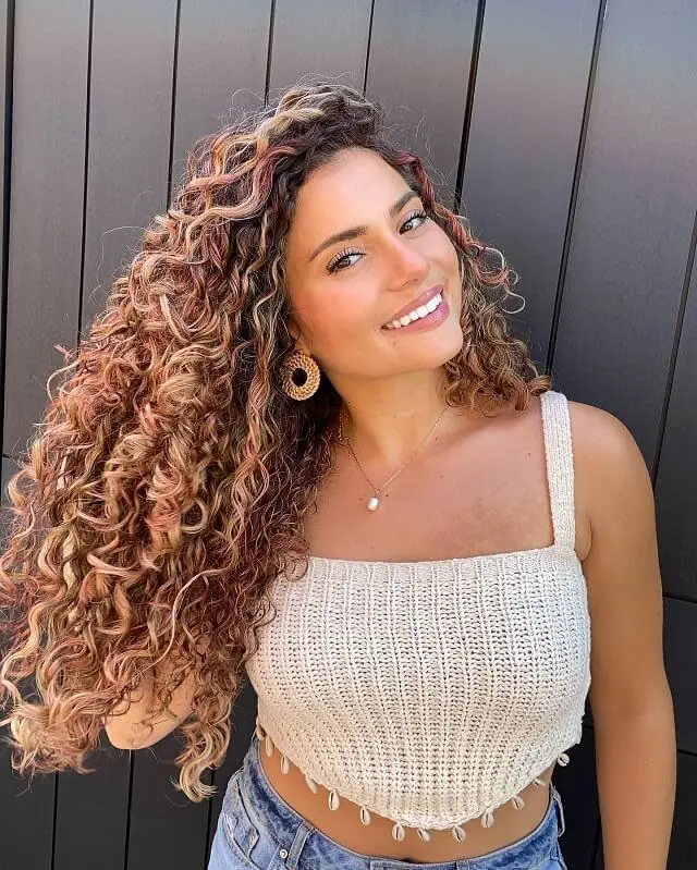 Long Curly Warm Tone Highlights