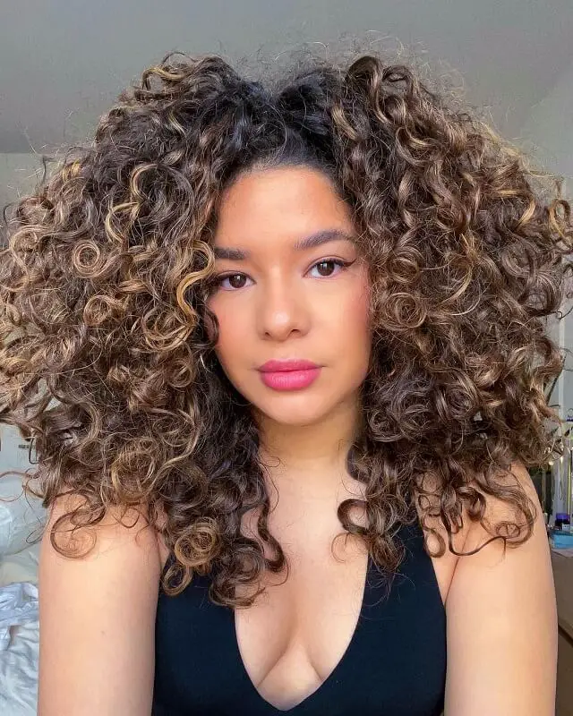 dark brown curly hair highlights           