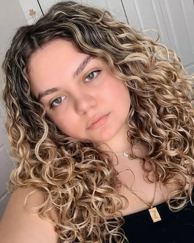face framing highlights curly hair