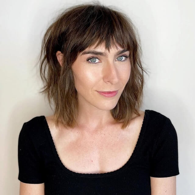 long choppy bob with fringe