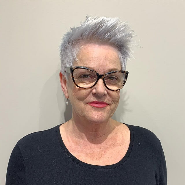 Short spiky cut with glasses for women over 50
