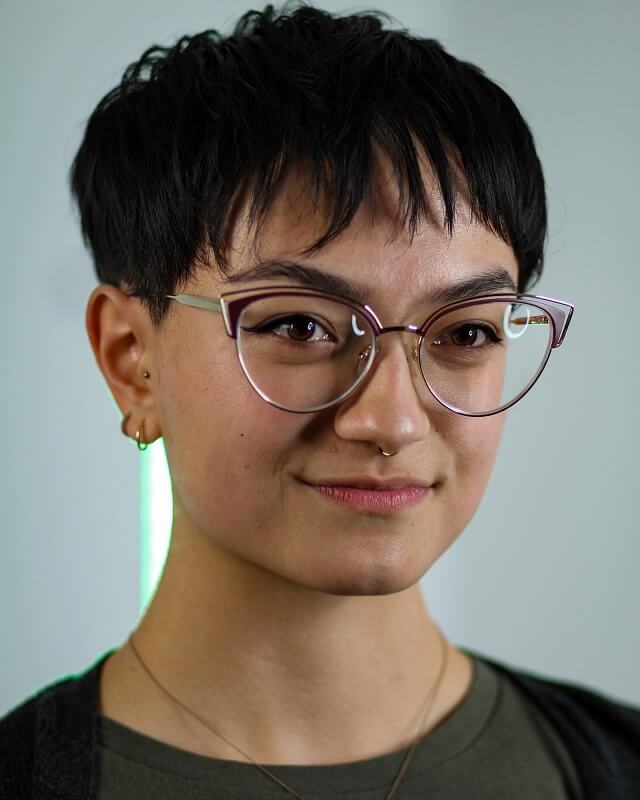 asian girl pixie cut with glasses