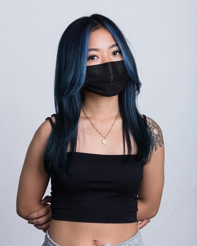 blue highlights on asian Black