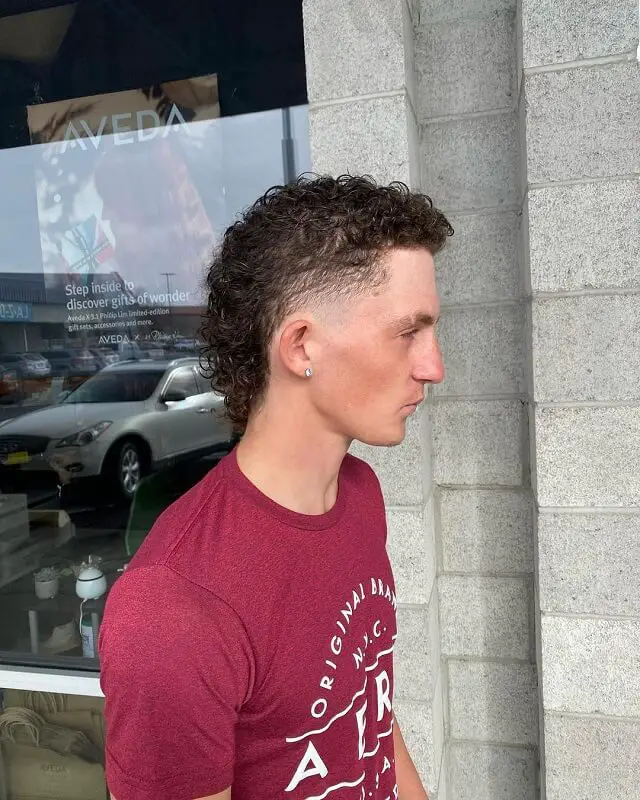 Curly Mullet with Taper Fade 