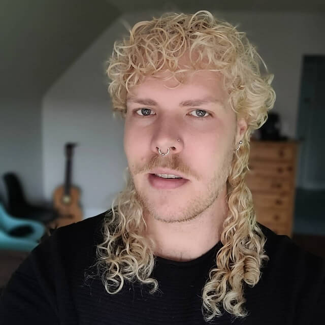 blonde curly mullet